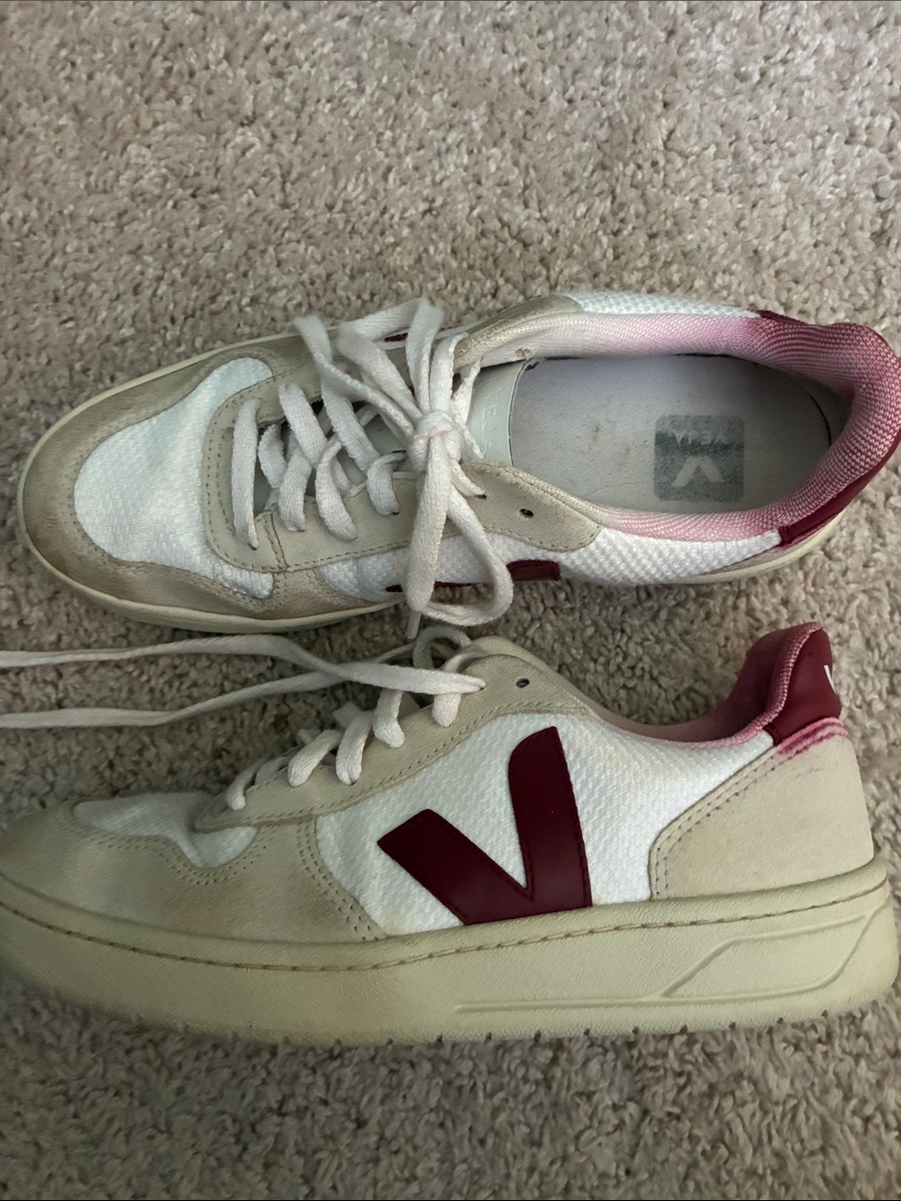 Veja Sneakers in White and Burgundy